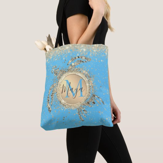 Monogram Gouden Schildpad Glitter Gepersonaliseerd Tote Bag (Dichtbij)