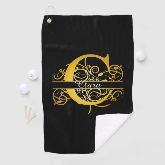 Monogram gouden silhouet letter C Golfhanddoek (Insitu)