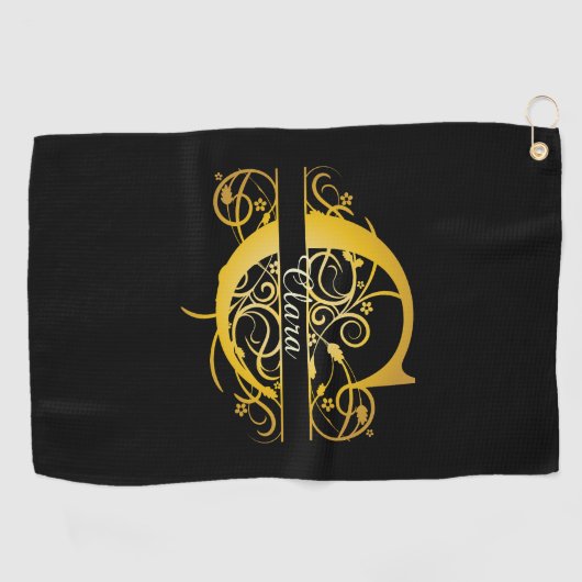 Monogram gouden silhouet letter C Golfhanddoek (Horizontaal)