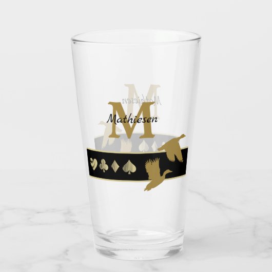 Monogram gouden silhouet vliegende eenden glas (Achterkant)