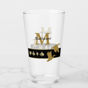 Monogram gouden silhouet vliegende eenden glas