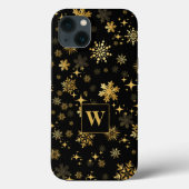 Monogram Gouden Sneeuwvlokken en Sterren Case-Mate iPhone Case (Achterkant)