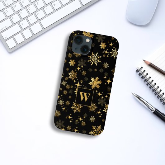 Monogram Gouden Sneeuwvlokken en Sterren Case-Mate iPhone Case