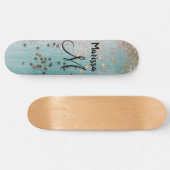 Monogram Gouden Sterren Glitter op Blauwgroen Persoonlijk Skateboard (Horizontaal)