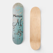 Monogram Gouden Sterren Glitter op Blauwgroen Persoonlijk Skateboard (Voorkant)