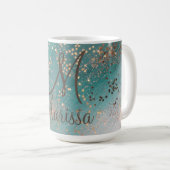 Monogram Gouden Sterren op Blauwgroen Glitter Koffiemok (Voorkant rechts)