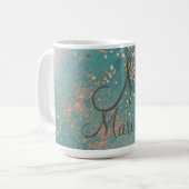 Monogram Gouden Sterren op Blauwgroen Glitter Koffiemok (Voorkant links)