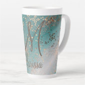 Monogram gouden sterren op Blauwgroen Latte Mok (Rechterhoek)