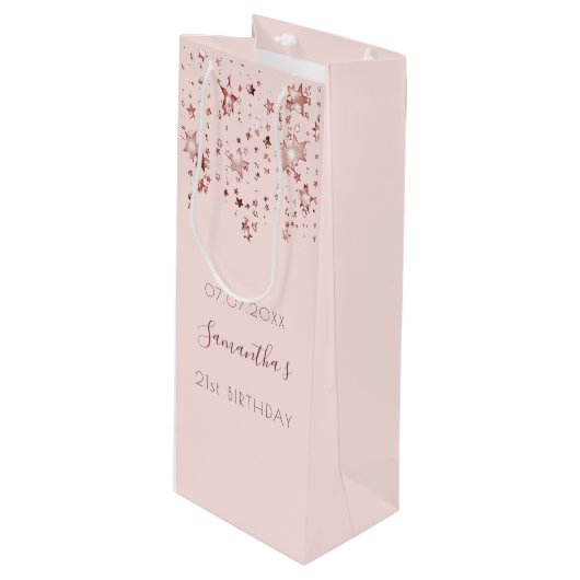 Monogram gouden sterren wijn cadeautas (Voorkant Gekanteld)