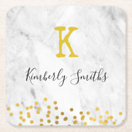 Monogram gouden stippen op marmer kartonnen onderzetters