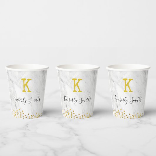 Monogram gouden stippen op marmer papieren bekers (Multi)