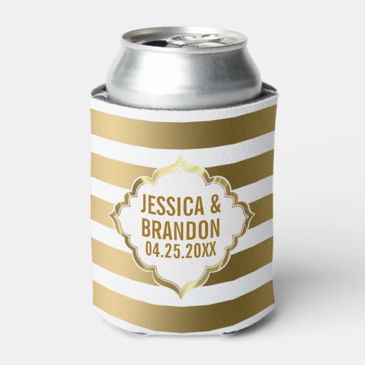 Monogram Gouden Strepen Geometrisch Patroon 2 Blikjeskoeler (Blikje Voorkant)