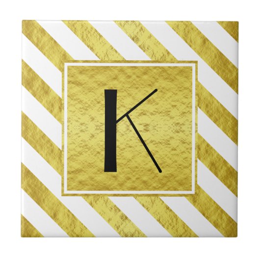 Monogram gouden strepen patroon tegeltje (Voorkant)