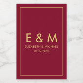 Monogram Gouden Tekst Bewaar de Datum Bordeaux Roo Wijn Etiket (Enkel label)
