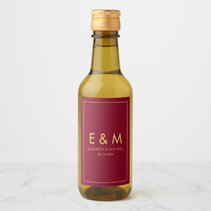Monogram Gouden Tekst Bewaar de Datum Bordeaux Roo Wijn Etiket