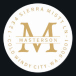 Monogram Gouden Tekst Circulair Terugkeeradresetik Ronde Sticker<br><div class="desc">"Goud" (een zandgele kleur) tekst op witte sticker. Nieuwe donkerdere versie. Pas aan met uw Monogram. Alle tekst kan worden aangepast. Neem contact met mij op met eventuele vragen of speciale verzoeken.</div>