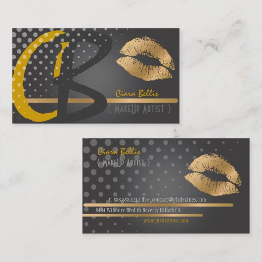 Monogram, gouden toonlippen visitekaartje (Voorkant / Achterkant)