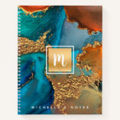 Monogram gouden turquoise sinaasappel marmeren wat notitieboek (Voorkant)