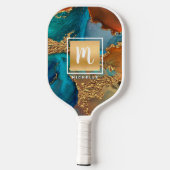 Monogram Gouden Turquoise Sinaasappel Marmeren Wat Pickleball Paddle (Achterkant)
