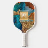 Monogram Gouden Turquoise Sinaasappel Marmeren Wat Pickleball Paddle (Voorkant)