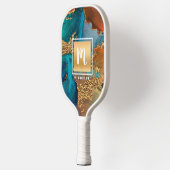 Monogram Gouden Turquoise Sinaasappel Marmeren Wat Pickleball Paddle (Links)