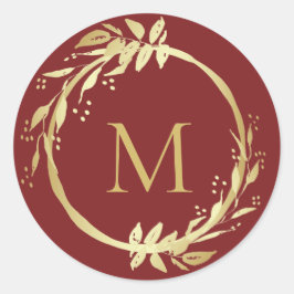Monogram Gouden Wijn Kerstmis Krans Envelop Seal Ronde Sticker