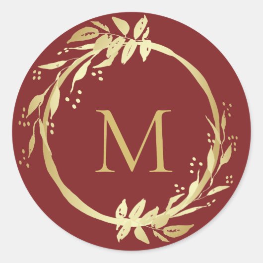 Monogram Gouden Wijn Kerstmis Krans Envelop Seal Ronde Sticker (Voorkant)