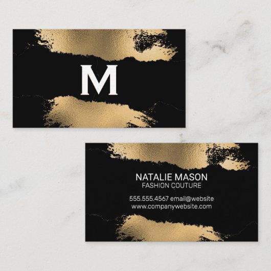 Monogram | Goudfolie Splatter | Gescheurd effect Visitekaartje (Voorkant / Achterkant)