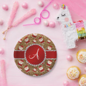 Monogram goudglitter kerstsanta claus papieren bordje (Feest)