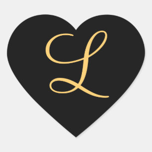 Monogram, goudkleurig initiaal L op zwart, Hart Sticker