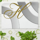 Monogram goudkleurige gradiënt grijze witte lijn a theedoek (Gevouwen)