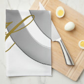 Monogram goudkleurige gradiënt grijze witte lijn a theedoek (Quarter Fold)