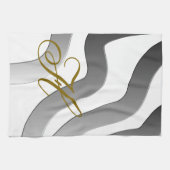 Monogram goudkleurige gradiënt grijze witte lijn a theedoek (Horizontaal)