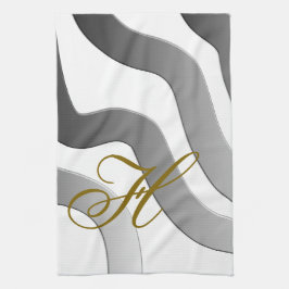 Monogram goudkleurige gradiënt grijze witte lijn a theedoek