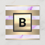Monogram | Goudmetaalstrips | Paarse marmer Vierkante Visitekaartje (Voorkant)
