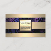 Monogram | Goudmetaalstrips | Paarse palmbladeren Visitekaartje (Achterkant)