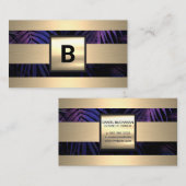 Monogram | Goudmetaalstrips | Paarse palmbladeren Visitekaartje (Voorkant / Achterkant)