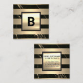 Monogram | Goudmetaalstrips | Zwarte goudmarmer Vierkante Visitekaartje (Voorkant / Achterkant)