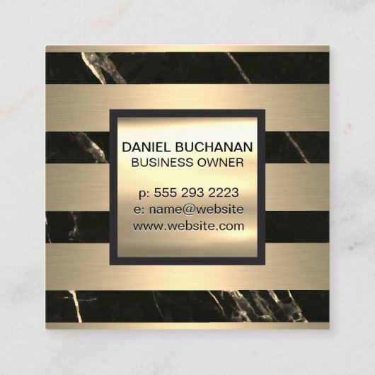 Monogram | Goudmetaalstrips | Zwarte goudmarmer Vierkante Visitekaartje (Achterkant)