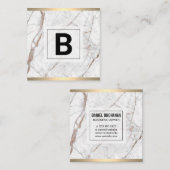 Monogram | goudmetaaltrim | wit graniet vierkante visitekaartje (Voorkant / Achterkant)