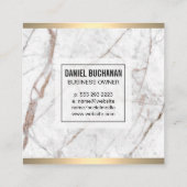 Monogram | goudmetaaltrim | wit graniet vierkante visitekaartje (Achterkant)