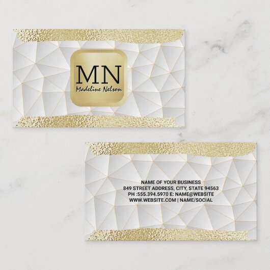 Monogram | Goudolie geborsteld | Modern geometrisc Visitekaartje (Voorkant / Achterkant)