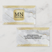 Monogram | Goudolie geborsteld | Witte marmer Visitekaartje (Voorkant / Achterkant)