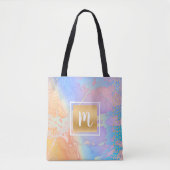 Monogram goudturquoise oranje paarse waterverf tote bag (Voorkant)