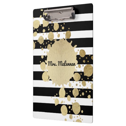 Monogram goudverf zwart-witte strepen klembord (Links)