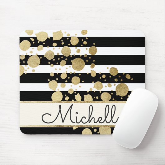 Monogram goudverf zwart-witte strepen muismat (Met muis)