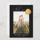 Monogram goudwas zeehondenfoto bruiloft bedankkaart (Voorkant)