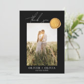 Monogram goudwas zeehondenfoto bruiloft bedankkaart (Staand voorkant)