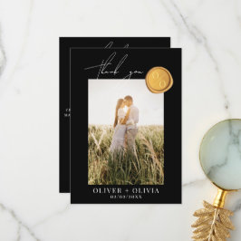 Monogram goudwas zeehondenfoto bruiloft bedankkaart