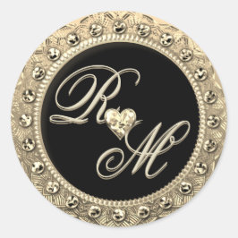 Monogram goudzegel voor gepersonaliseerde paren ronde sticker